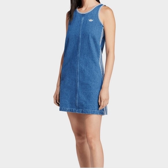 Adidas Denim Tank Dress Indigo Denim Side Pockets Bnwt - Picture 1 of 9